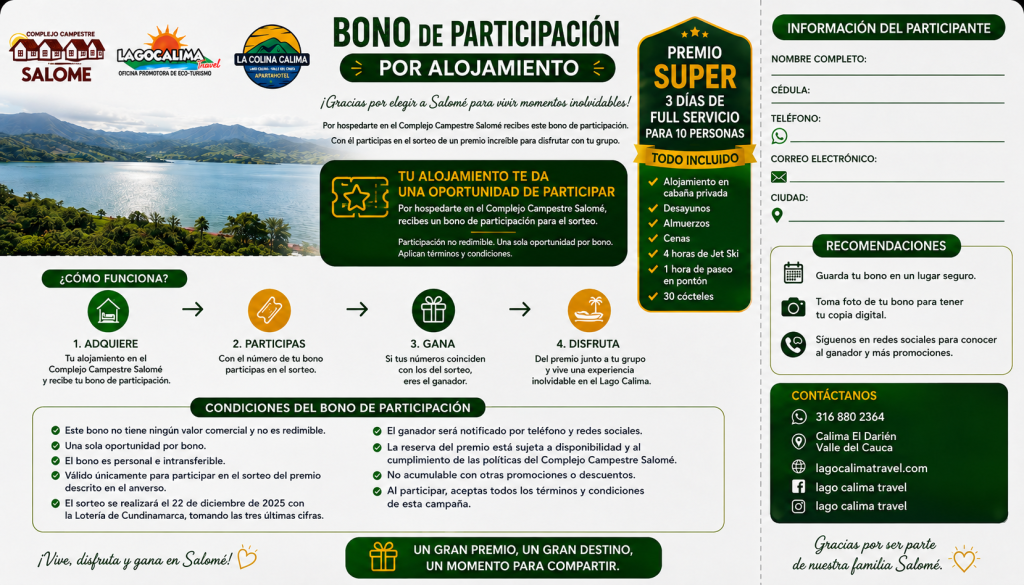 Bono Verde de participación por alojamiento, reverso: condiciones y datos del participante