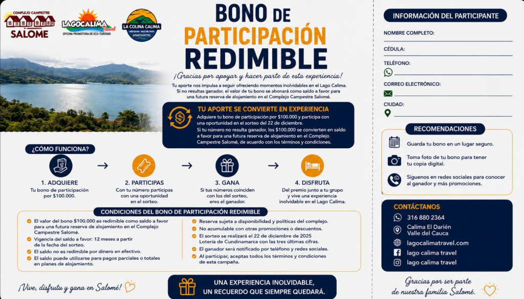 Bono Azul de participación redimible, reverso: condiciones y datos del participante