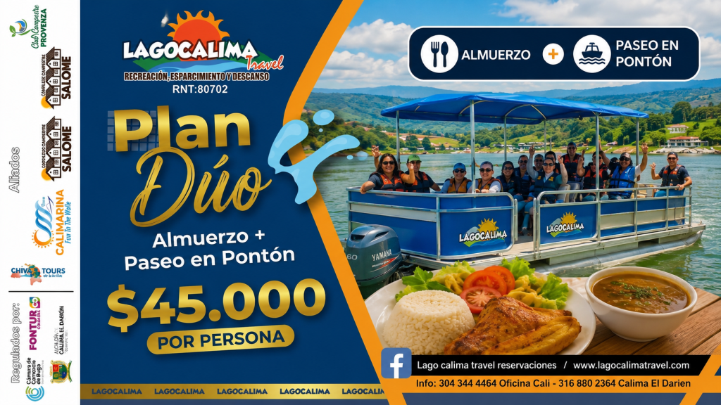 Plan Dúo: almuerzo para dos personas y paseo en pontón por el Lago Calima.